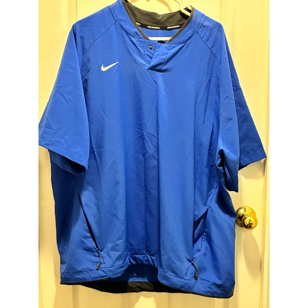 Nike Baseball Mens XXL Royal Blue Short Sleeve Pullover Windshirt Jacket Warm Up